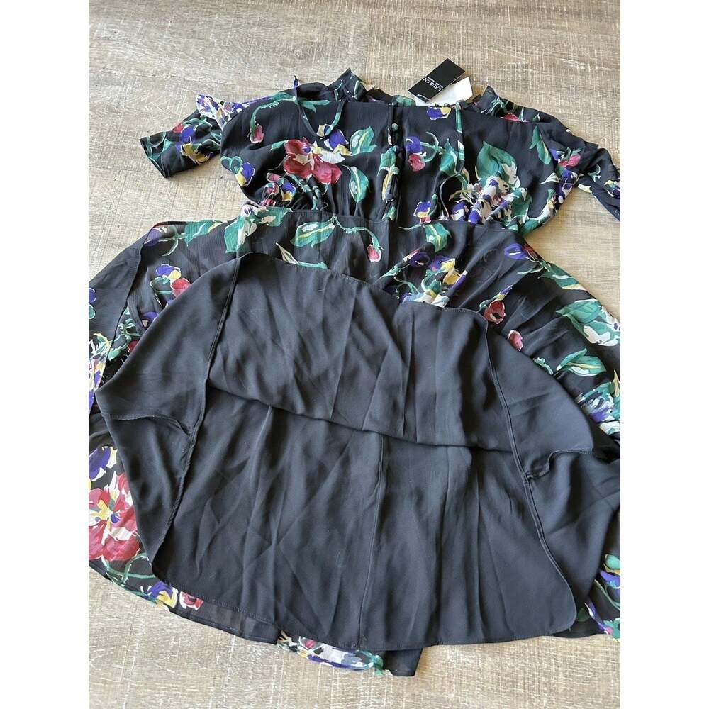 Lauren Ralph Lauren Floral Georgette Dress 12 NWT Tiered Ruffle Black Multi NEW - Picture 9 of 14
